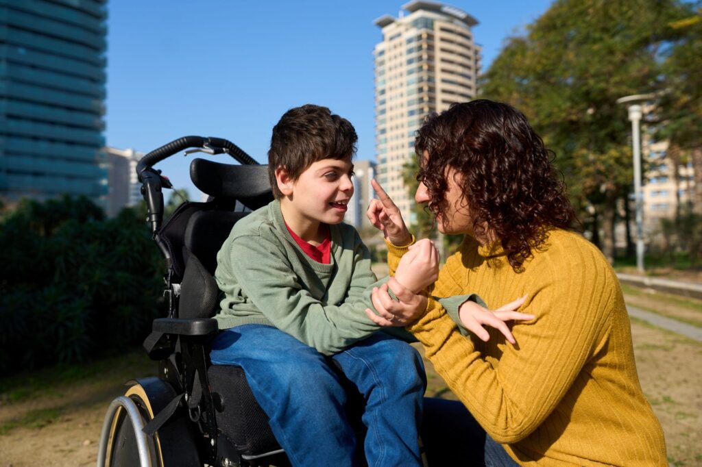 special needs child with parent